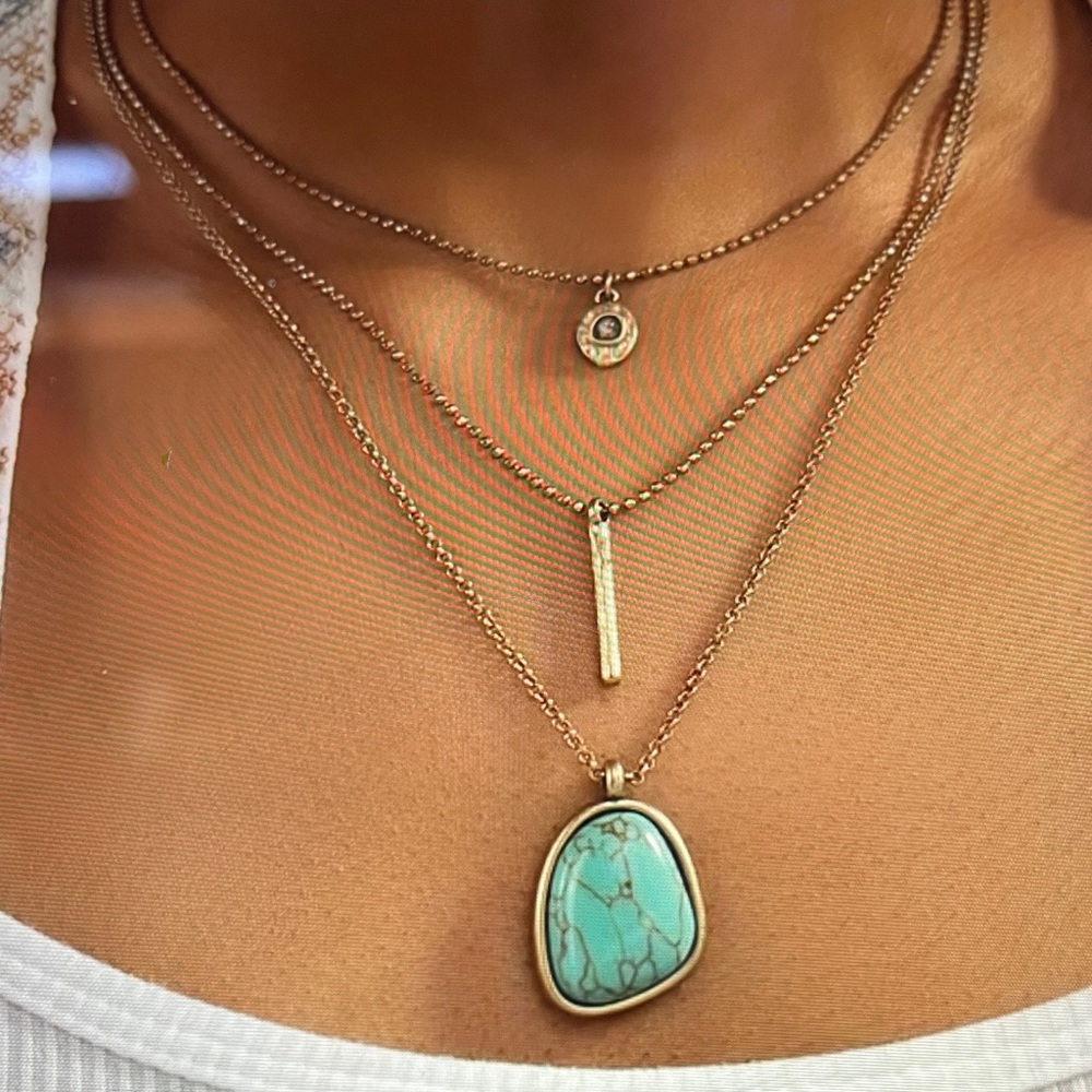 Elegant Gold and Turquoise Layered Necklace Set